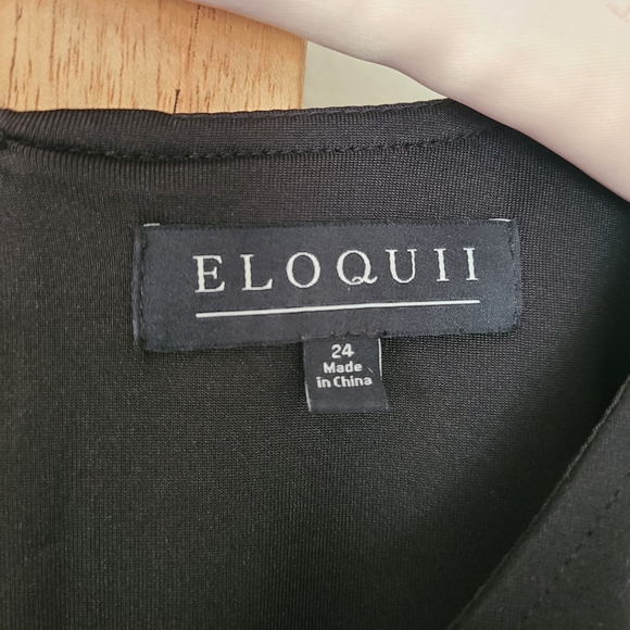 Eloquii Black Knit Peplum Top Sequin Waist & Shoulders Scoop Neck 3/4 Sleeves 24 - Picture 4 of 6